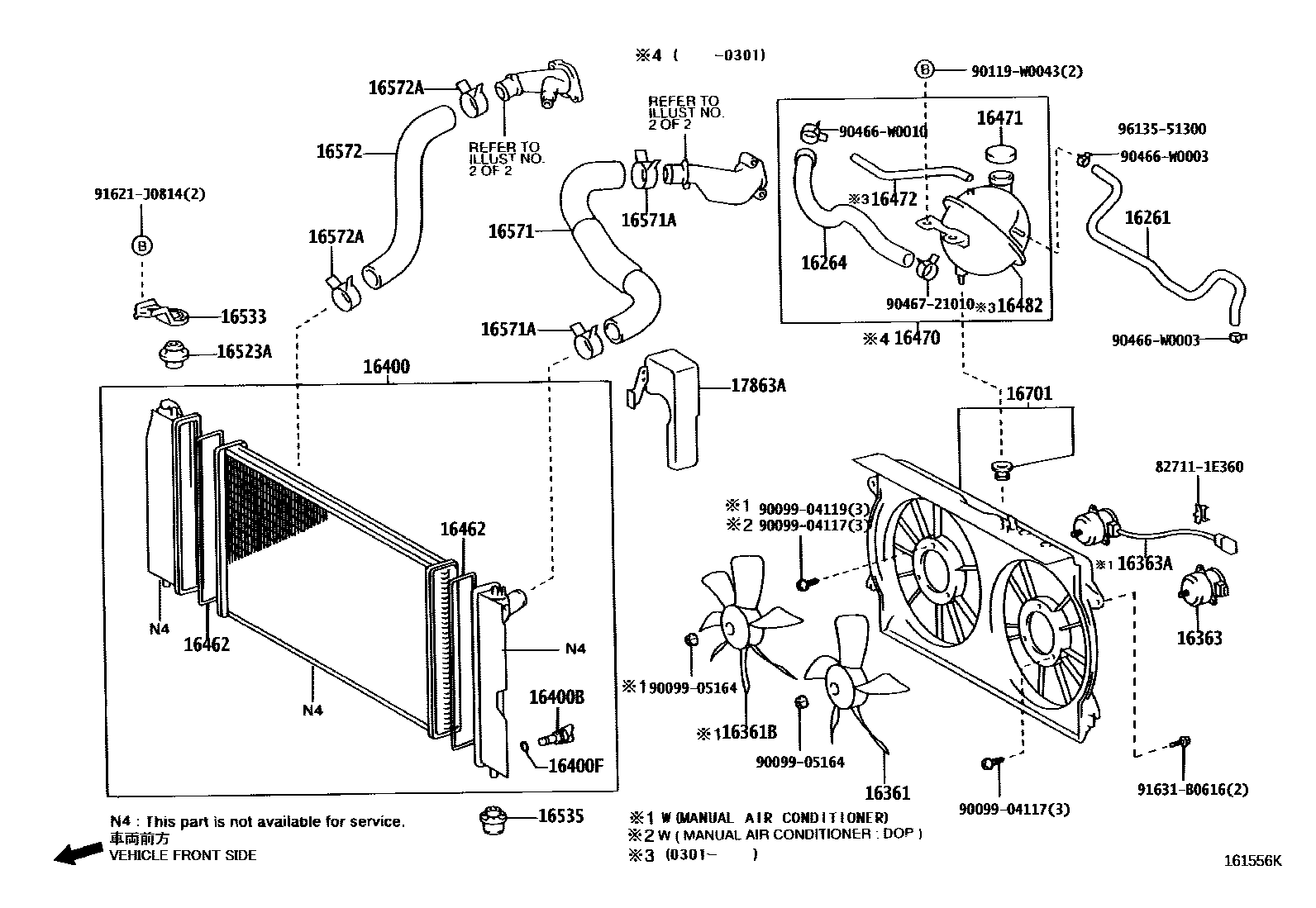Toyota COROLLA RADIATOR & WATER OUTLET EPC diagram — 161556K