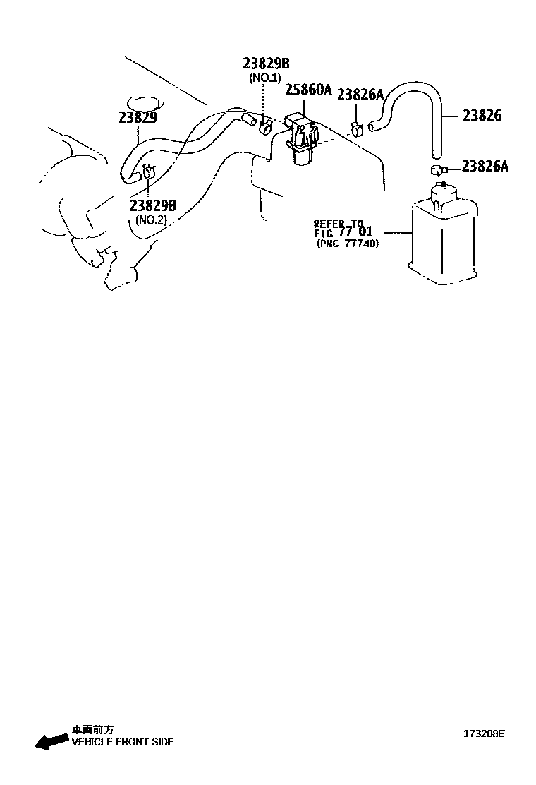 Toyota COROLLA vacuum tube EPC diagram — 173208E