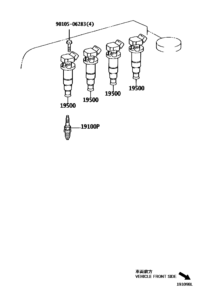 Toyota COROLLA 点火线圈和火花塞 EPC diagram — 191098L