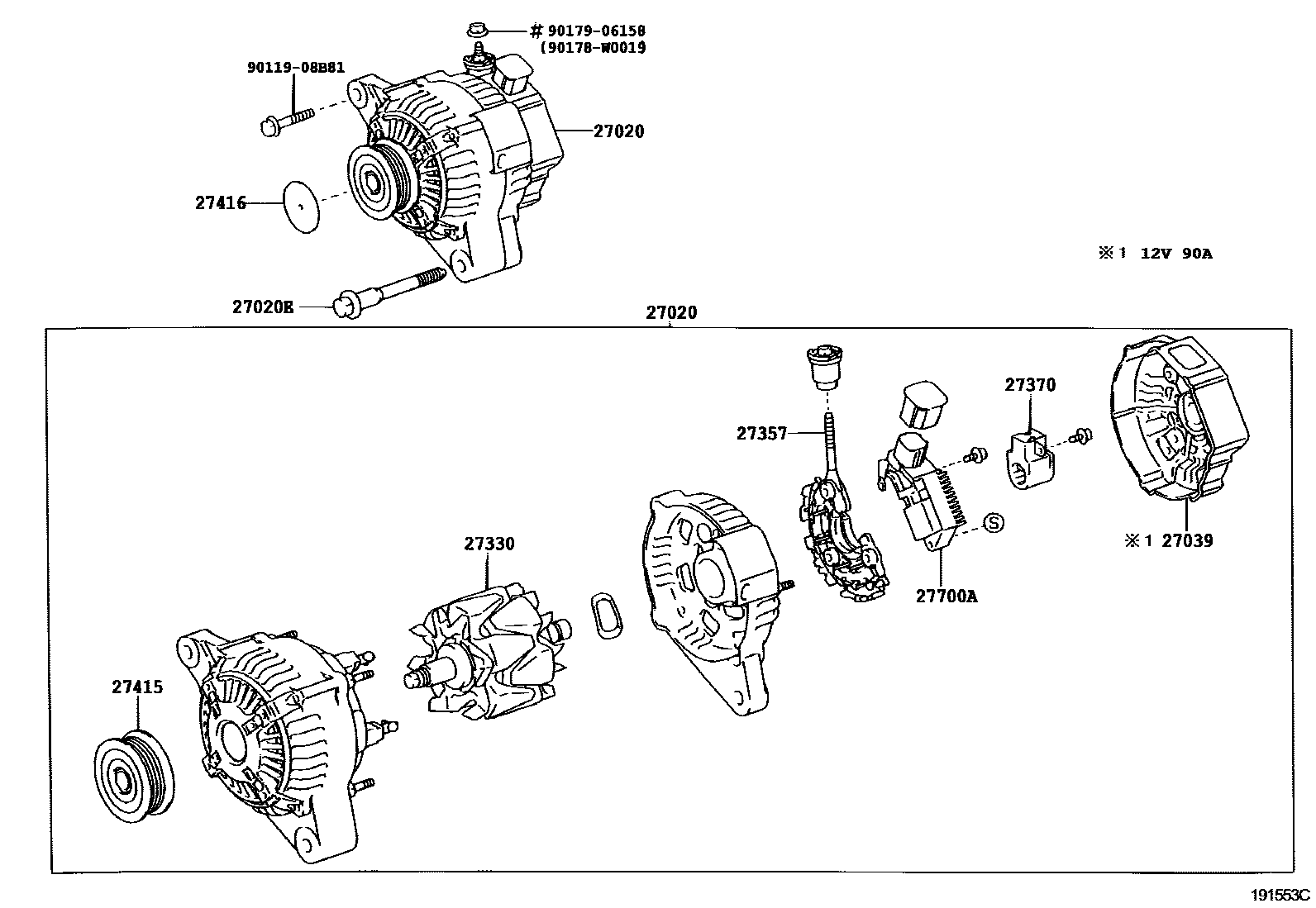 Toyota COROLLA Alternator EPC diagram — 191553C