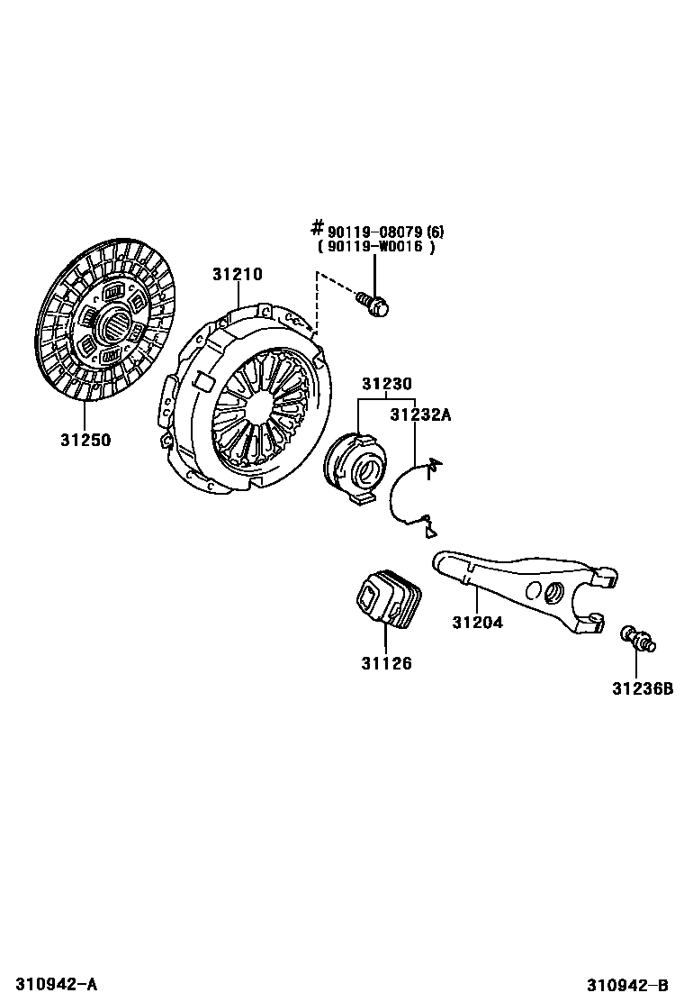 Toyota COROLLA 离合器和分离叉 EPC diagram — 310942B