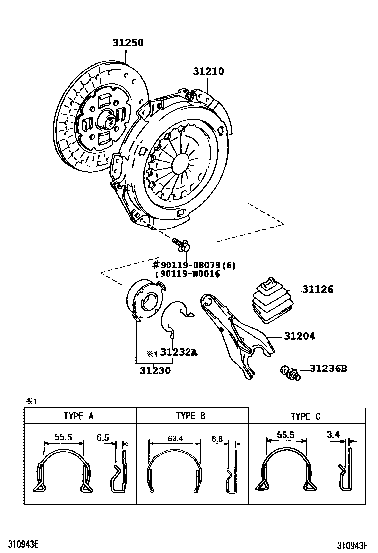 Toyota COROLLA 离合器和分离叉 EPC diagram — 310943F