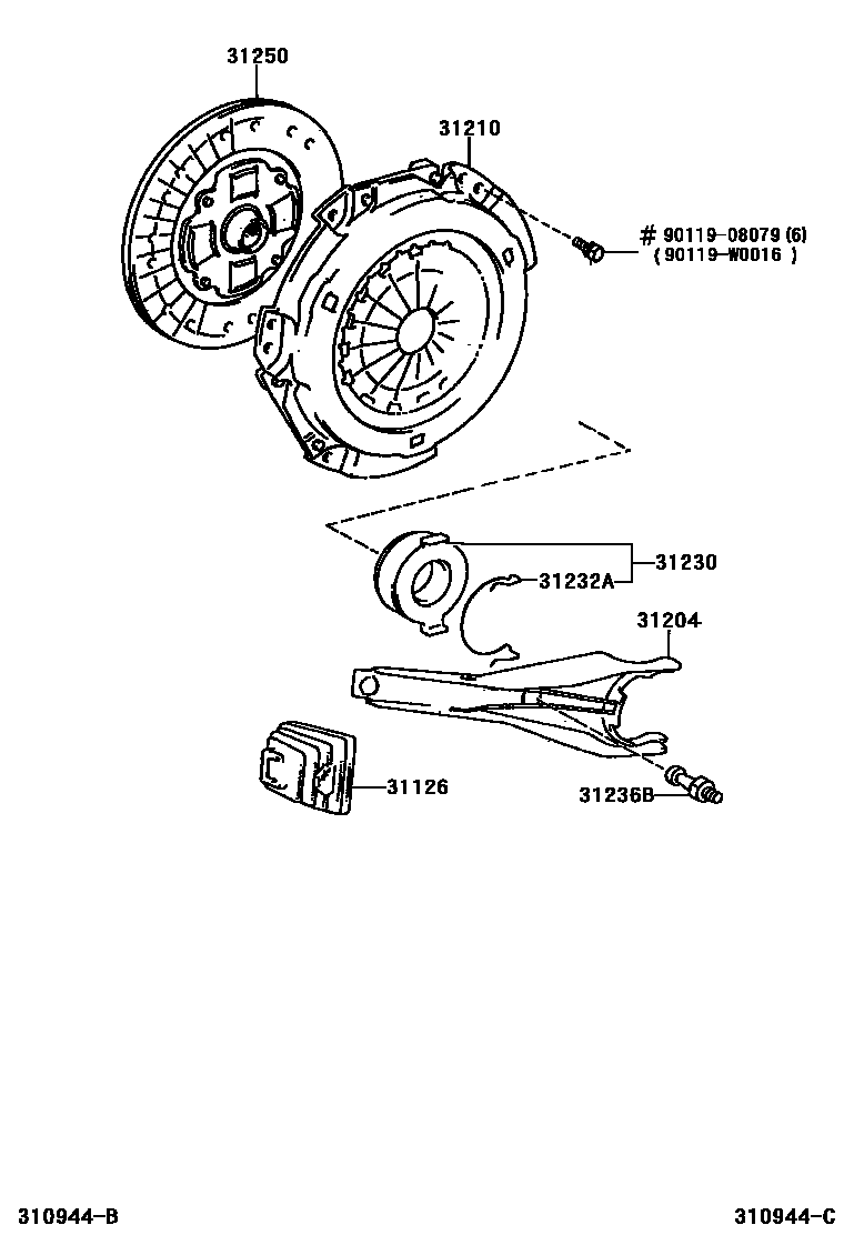 Toyota COROLLA 离合器和分离叉 EPC diagram — 310944C