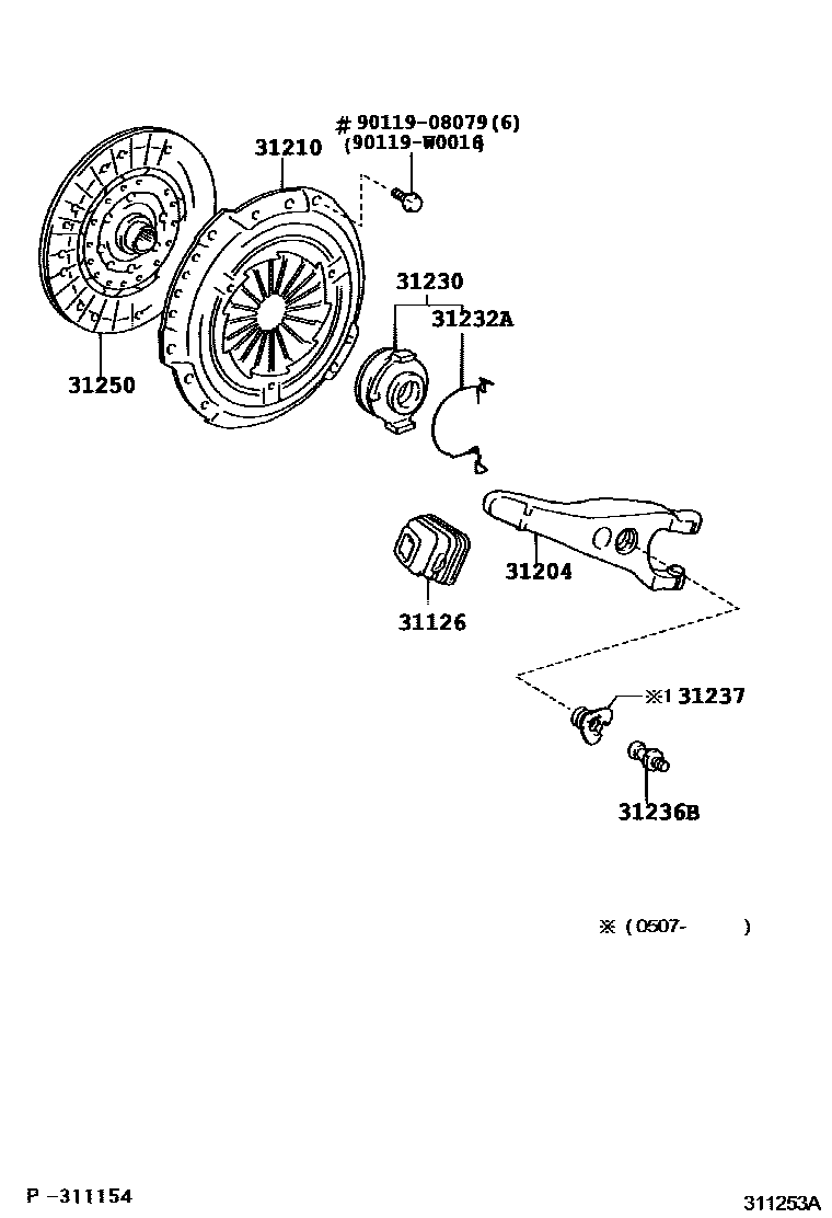 Toyota COROLLA 离合器和分离叉 EPC diagram — 311253A