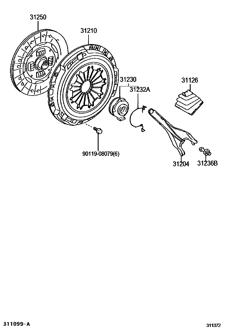 Toyota COROLLA 离合器和分离叉 EPC diagram — 311372