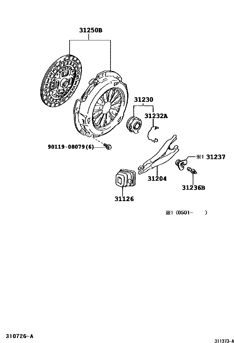 Toyota COROLLA 离合器和分离叉 EPC diagram — 311373A