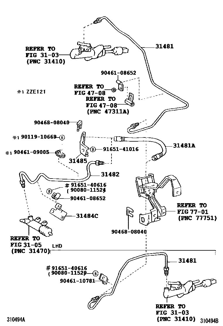 Toyota COROLLA 离合器踏板和挠性软管 EPC diagram — 310949B