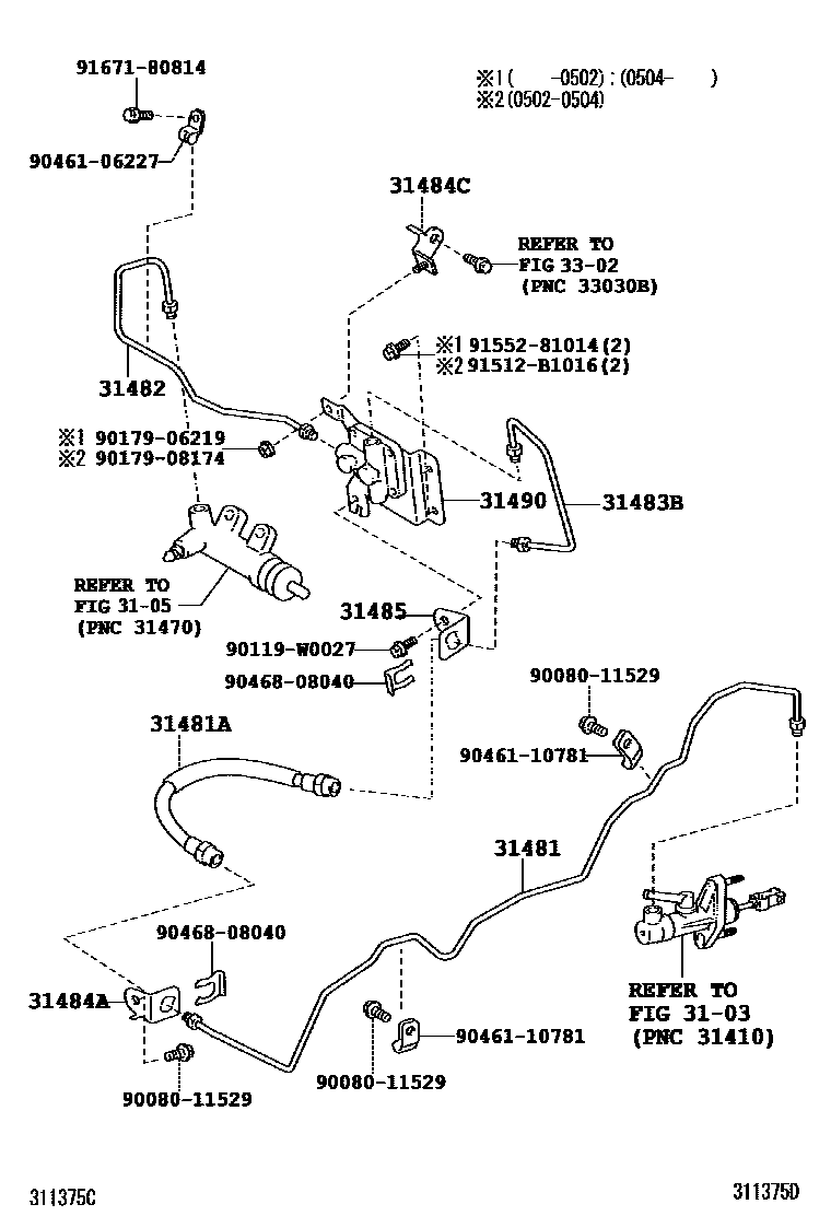Toyota COROLLA 离合器踏板和挠性软管 EPC diagram — 311375D