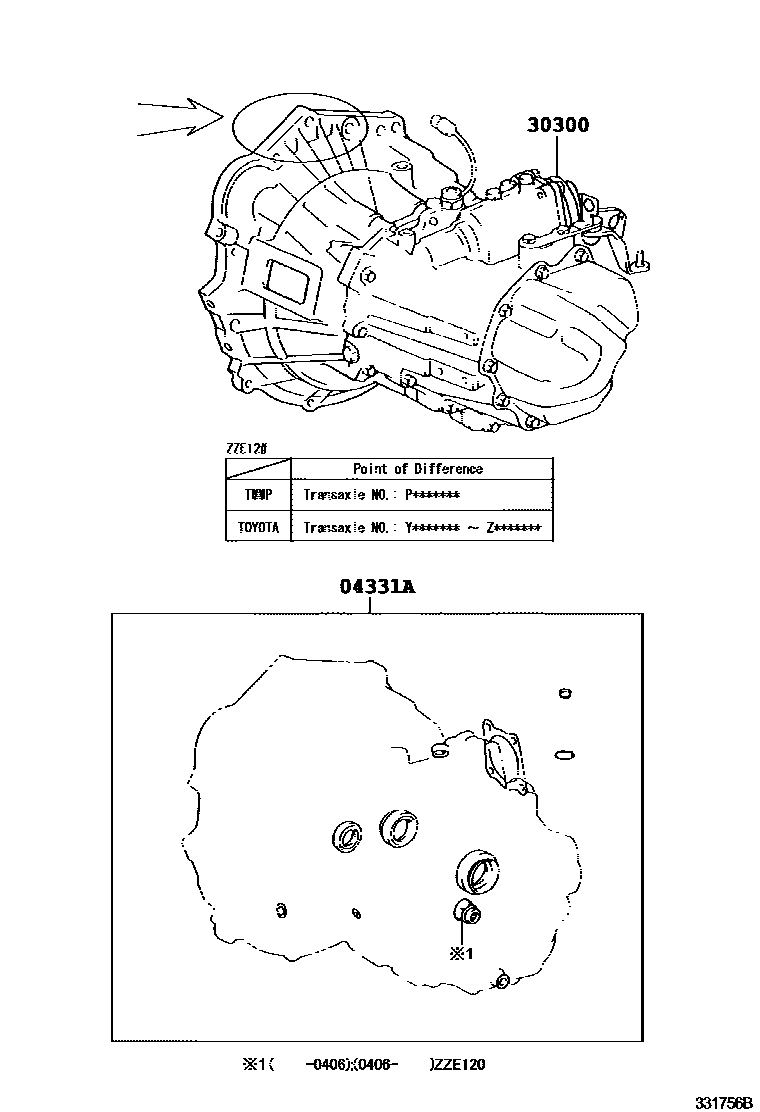 Toyota COROLLA 传动桥或变速器总成和衬垫组件(MTM) EPC diagram — 331756B