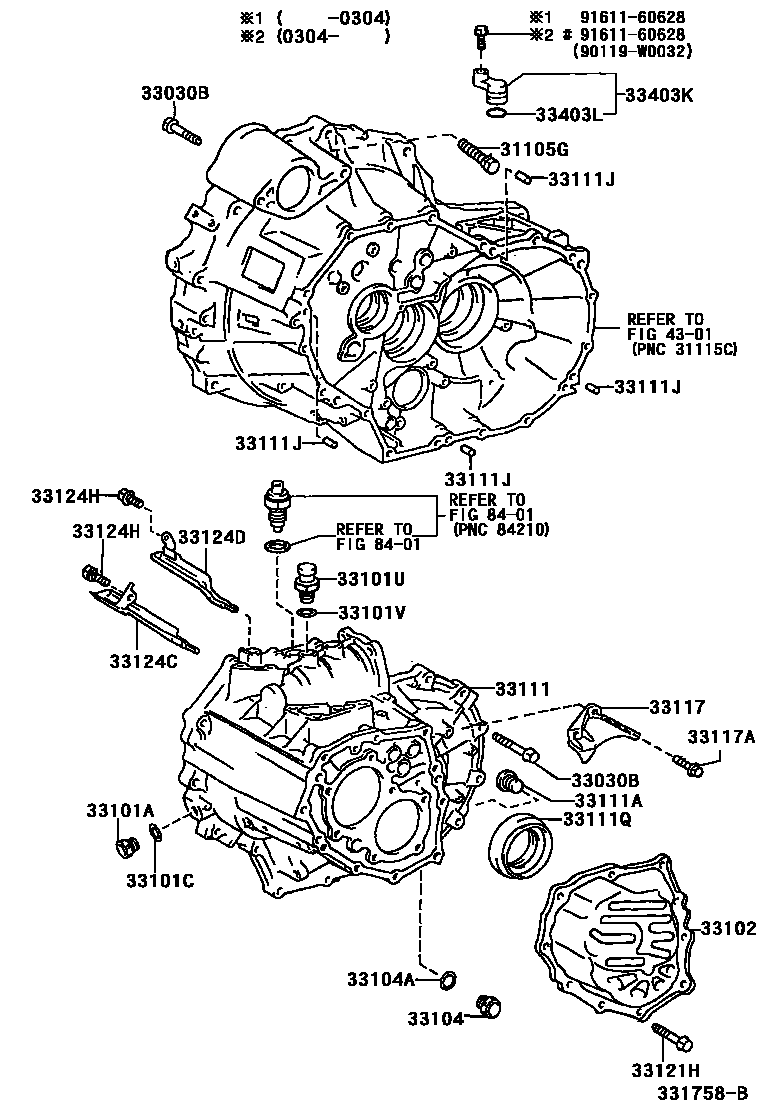 Toyota COROLLA 离合器壳和变速器壳(MTM) EPC diagram — 331758B