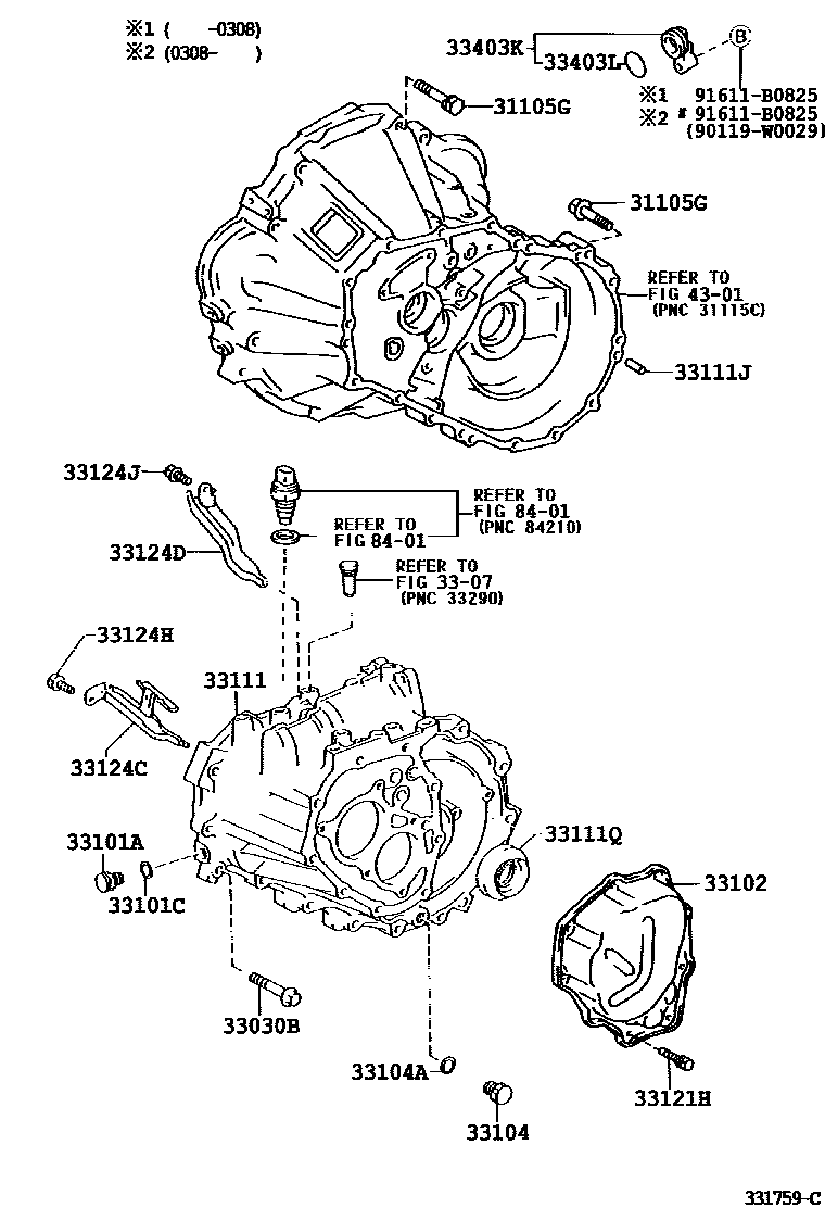 Toyota COROLLA 离合器壳和变速器壳(MTM) EPC diagram — 331759C