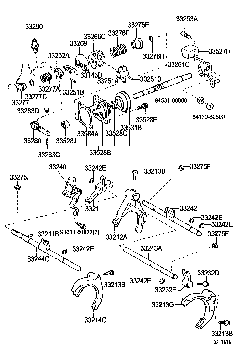 Toyota COROLLA 换档拨叉和换档杆轴(MTM) EPC diagram — 331767A