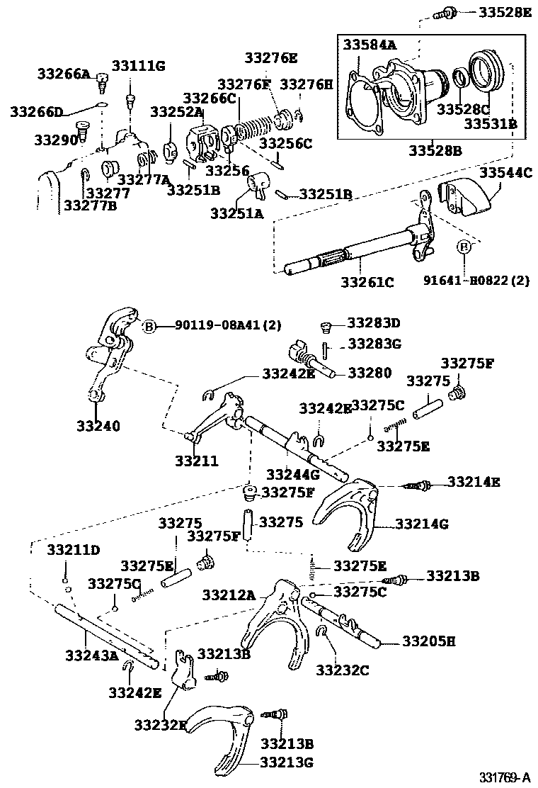 Toyota COROLLA 换档拨叉和换档杆轴(MTM) EPC diagram — 331769A