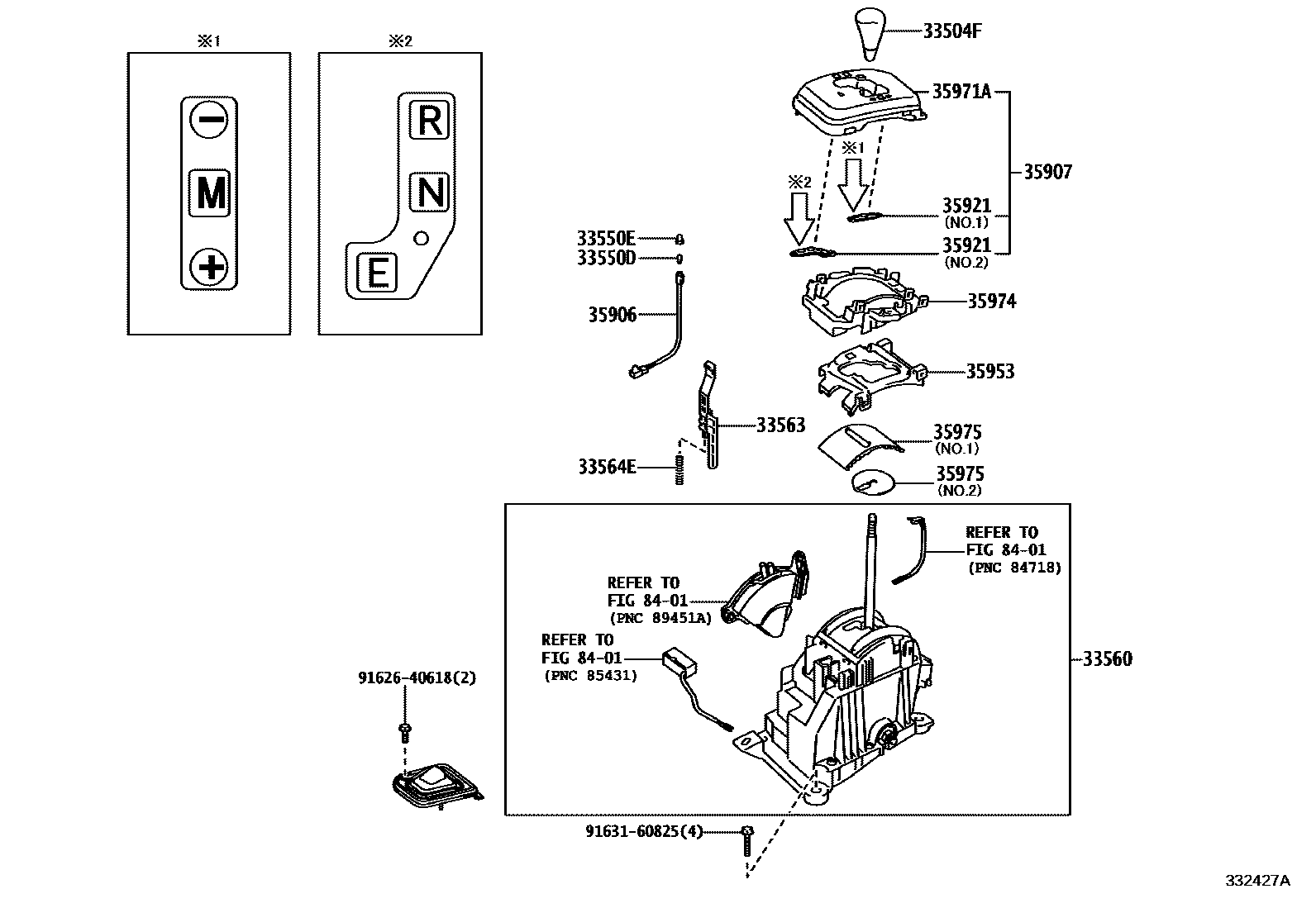 Toyota COROLLA Shift Lever & Retainer EPC diagram — 332427A