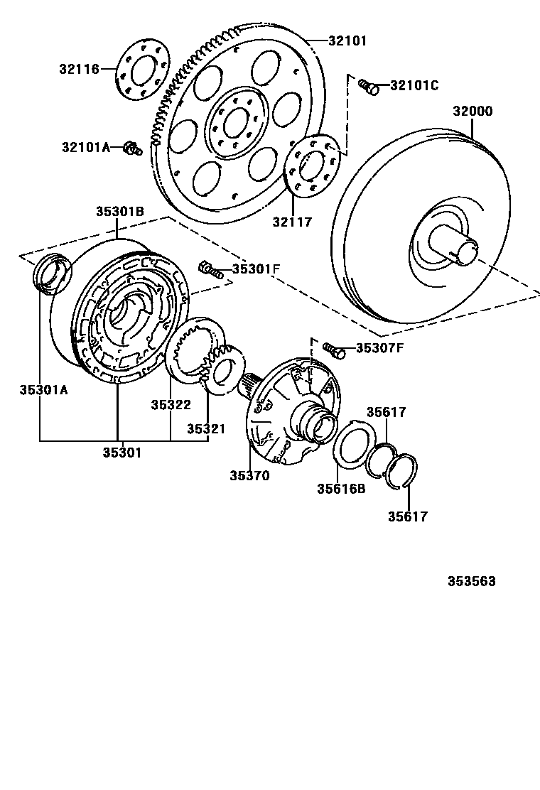 Toyota COROLLA 变矩器、前油泵和链条(ATM) EPC diagram — 353563