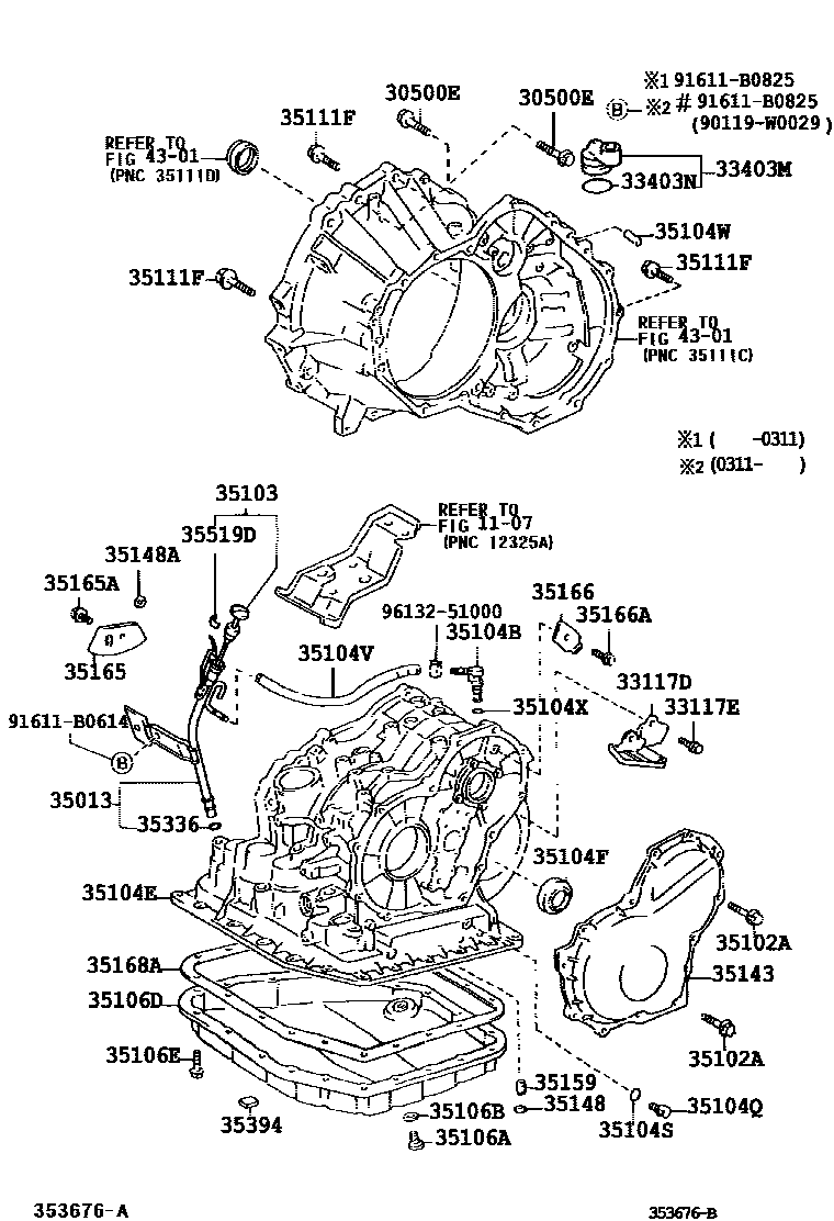 Toyota COROLLA 变速器壳和油底壳(ATM) EPC diagram — 353676B