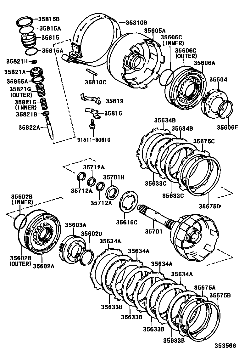 Toyota COROLLA 制动带和多片式离合器(ATM) EPC diagram — 353566