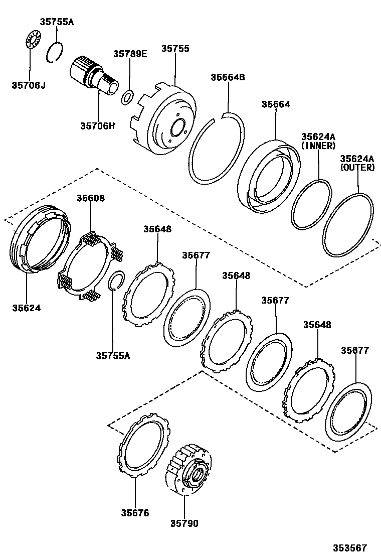 Toyota COROLLA 中央支架和行星太阳齿轮(ATM) EPC diagram — 353567