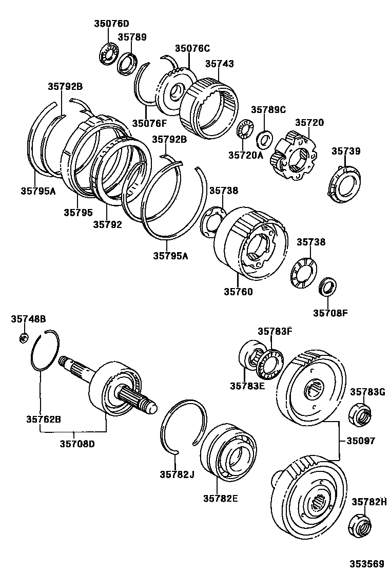 Toyota COROLLA 行星齿轮、倒档活塞和中间轴齿轮(ATM) EPC diagram — 353569