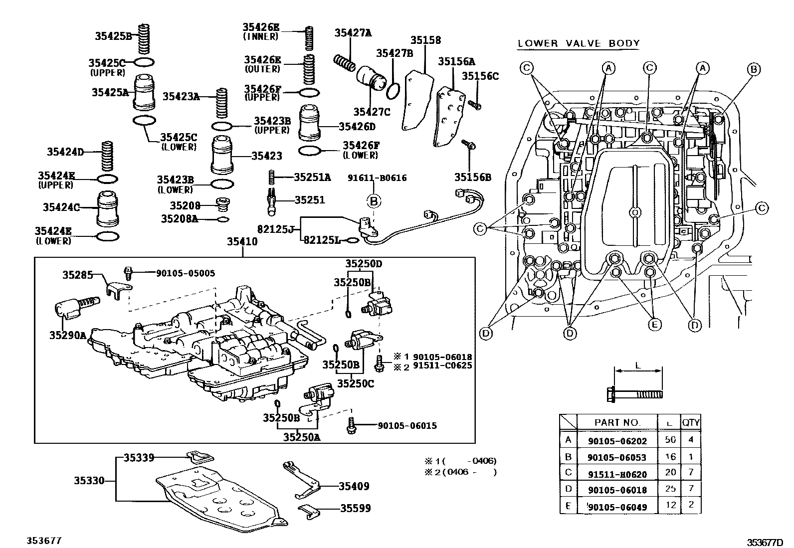 Toyota COROLLA 阀体和滤油网(ATM) EPC diagram — 353677D