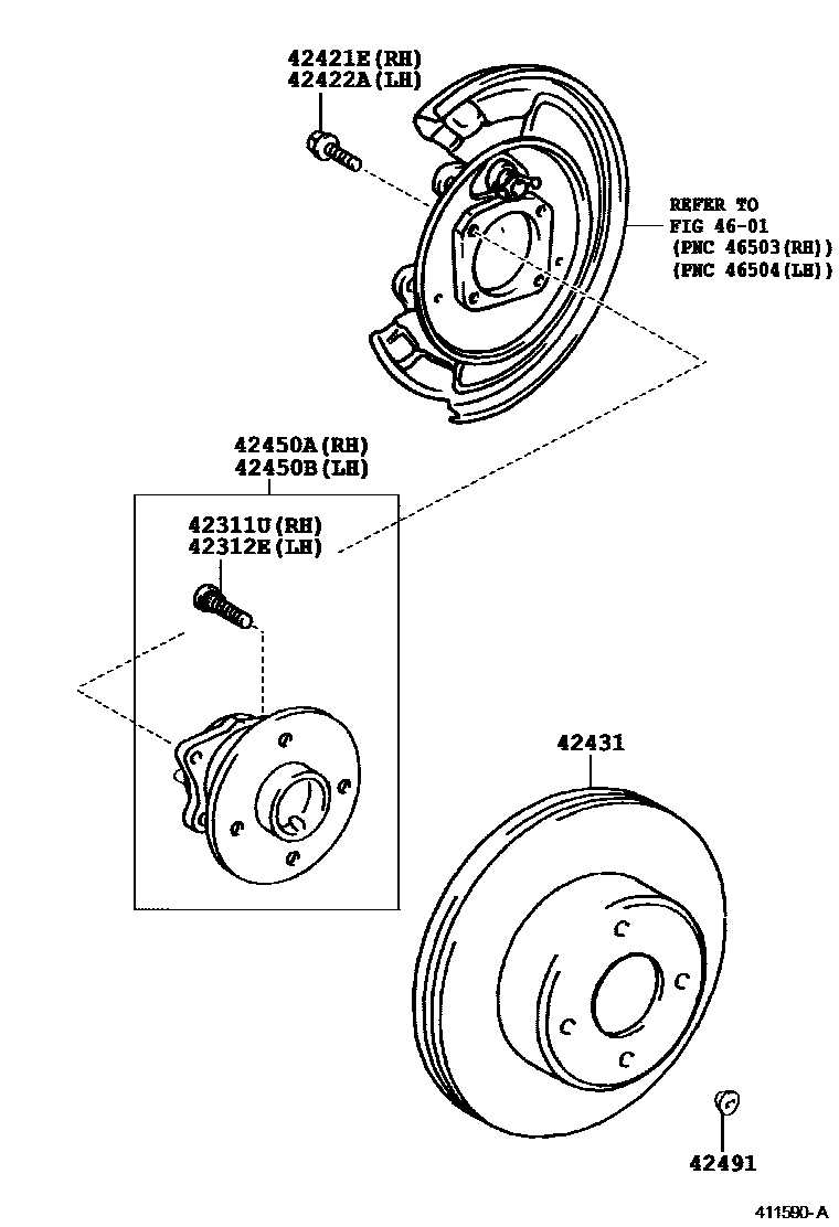 Toyota COROLLA 后桥半轴和后桥轮毂 EPC diagram — 411590A