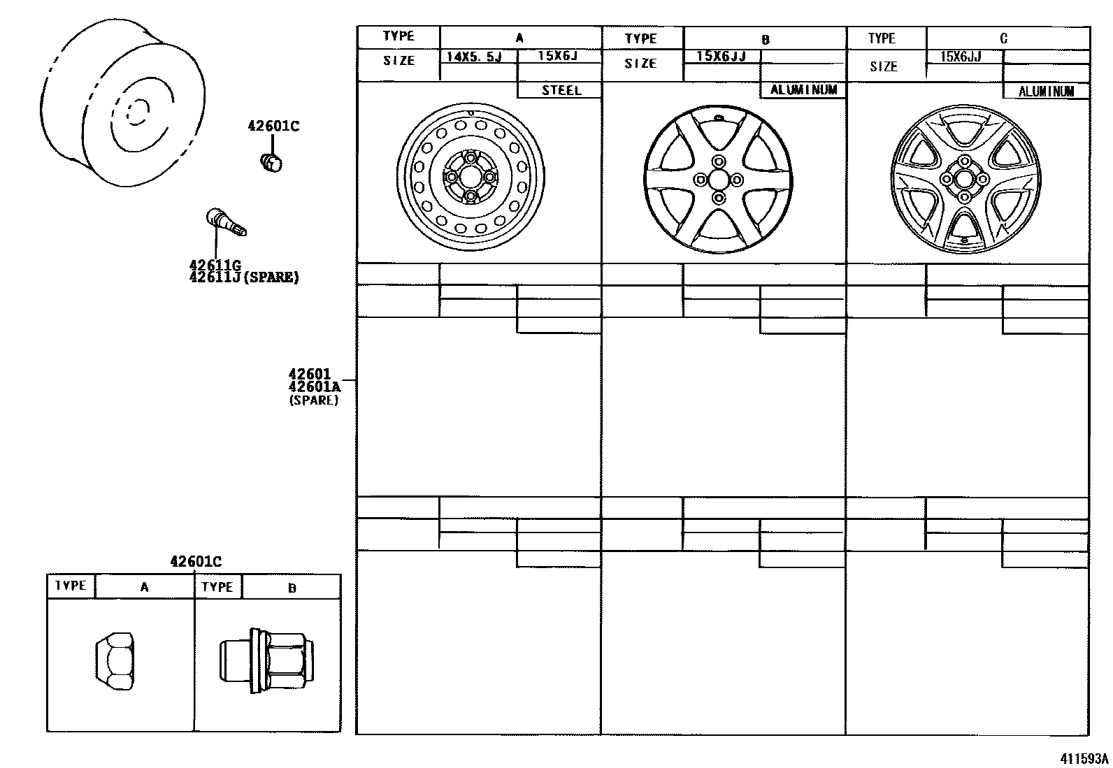 Toyota COROLLA 车轮和车轮盖 EPC diagram — 411593A