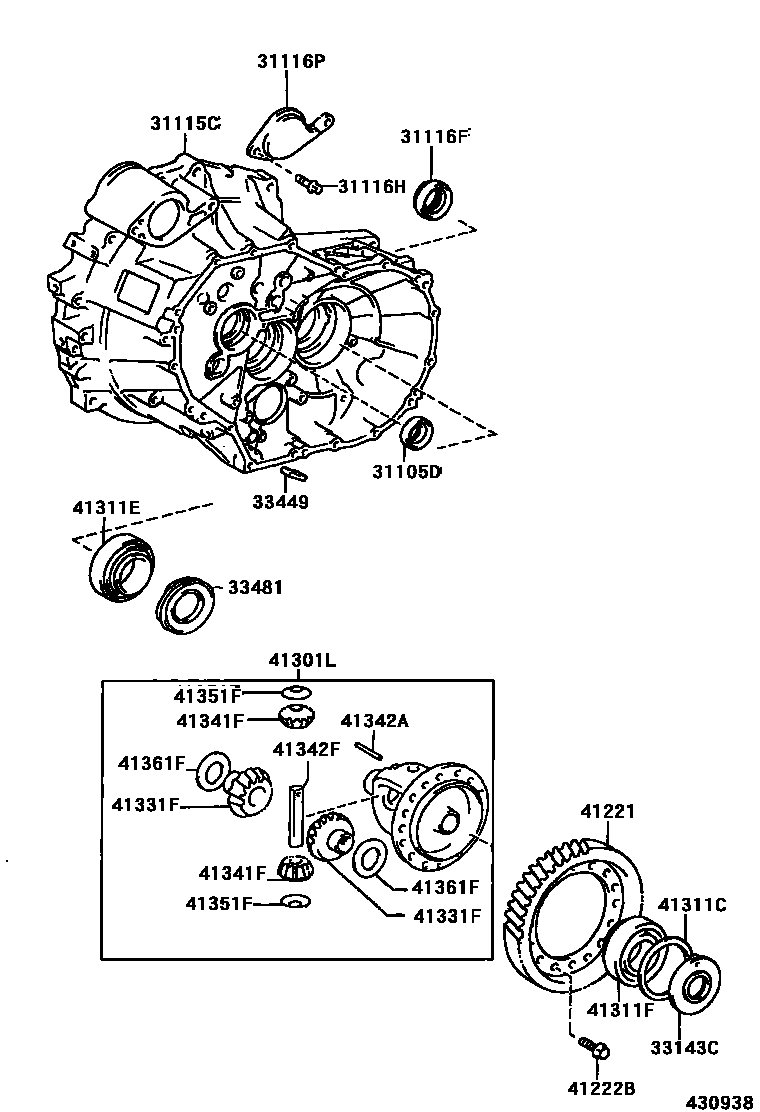 Toyota COROLLA 前桥壳和差速器 EPC diagram — 430938