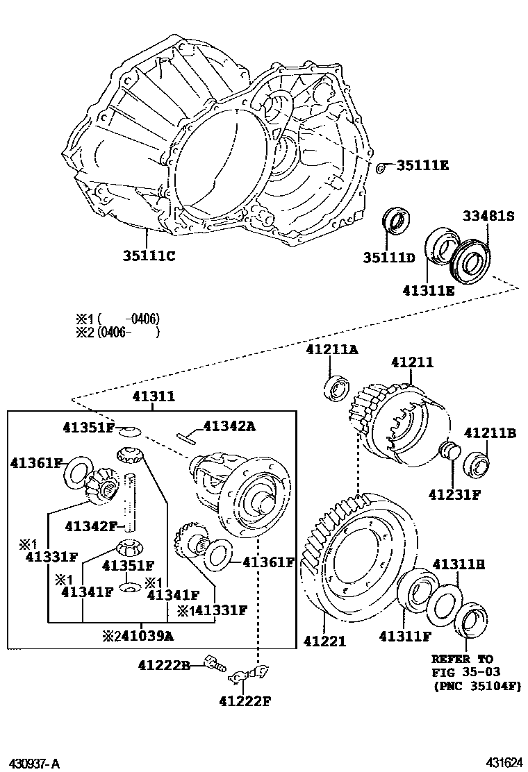 Toyota COROLLA 前桥壳和差速器 EPC diagram — 431624