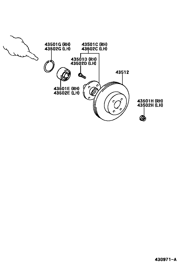 Toyota COROLLA Front Axle Hub EPC diagram — 430971A