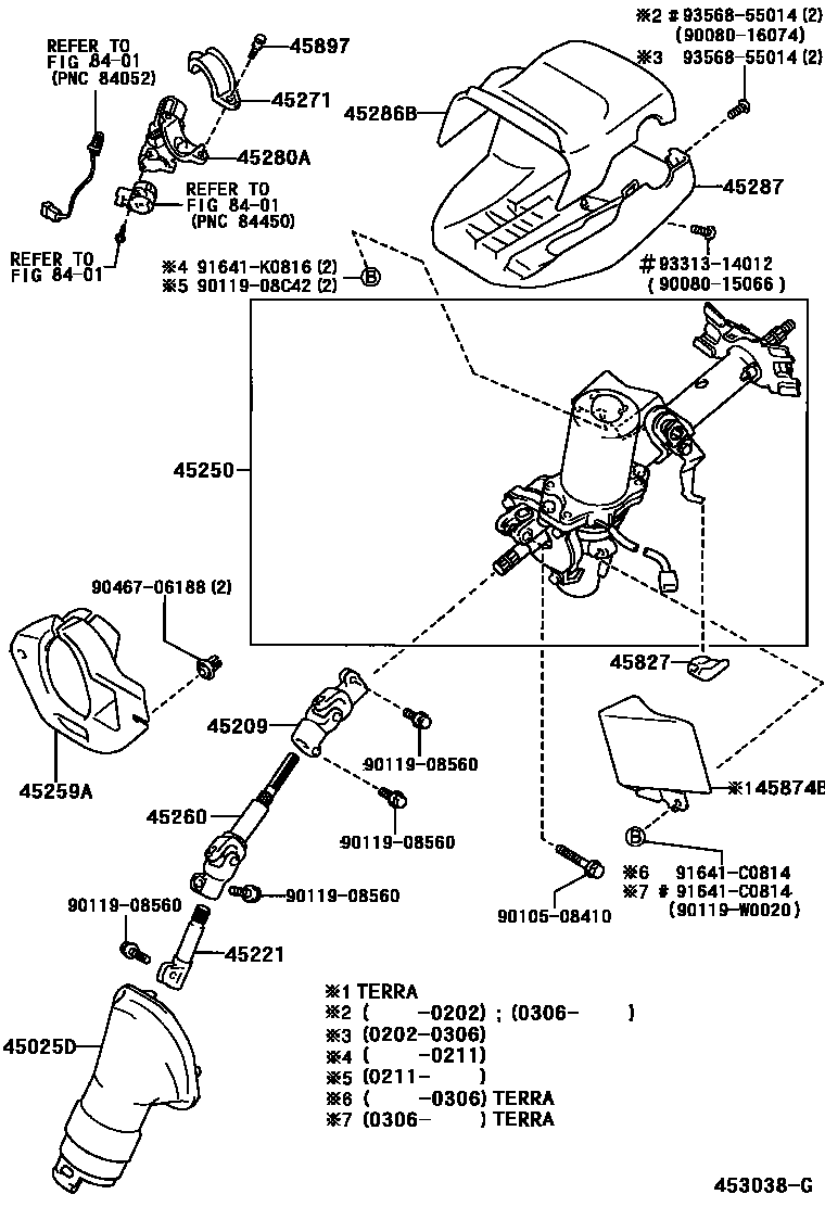 Toyota COROLLA Steering Column & Shaft EPC diagram — 453038G