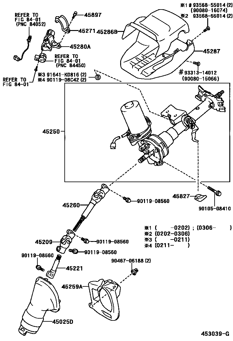 Toyota COROLLA Steering Column & Shaft EPC diagram — 453039G