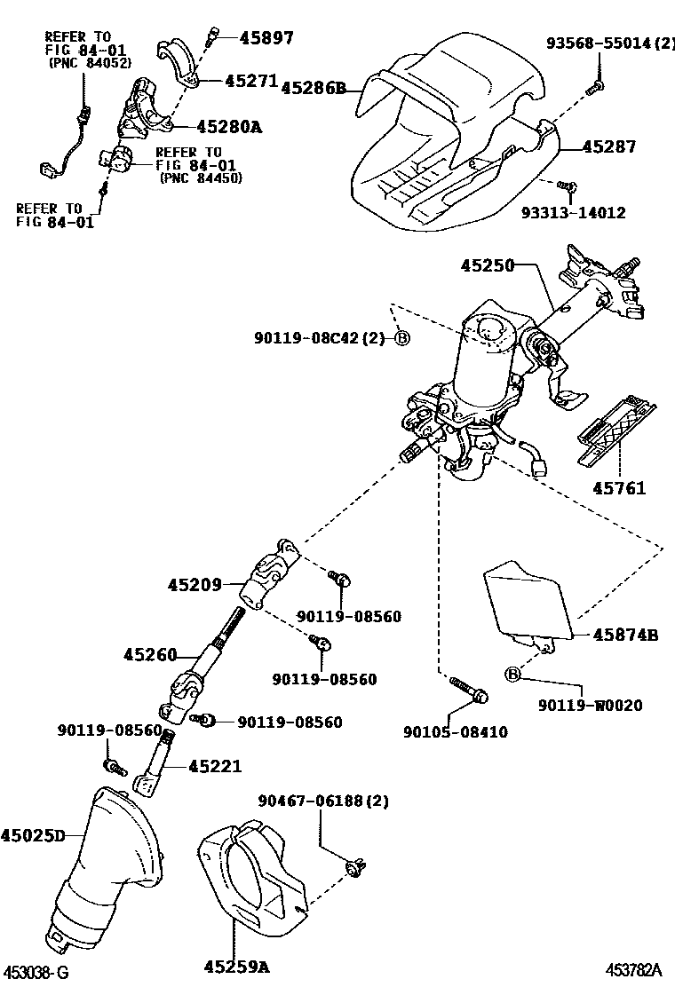 Toyota COROLLA Steering Column & Shaft EPC diagram — 453782A
