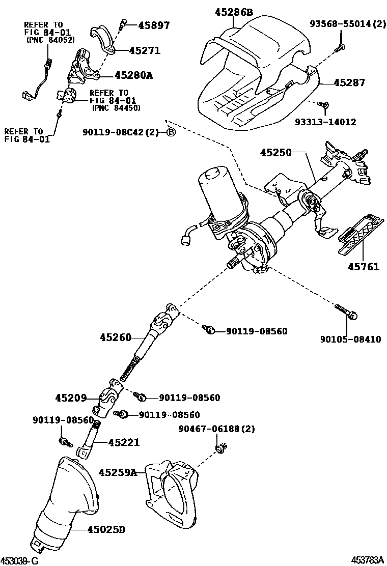 Toyota COROLLA Steering Column & Shaft EPC diagram — 453783A