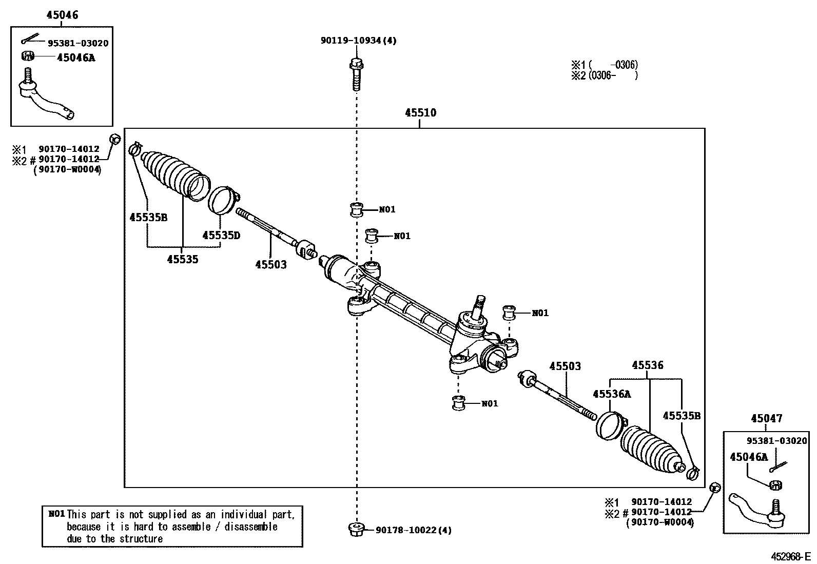 Toyota COROLLA 前转向齿轮和连杆 EPC diagram — 452968E