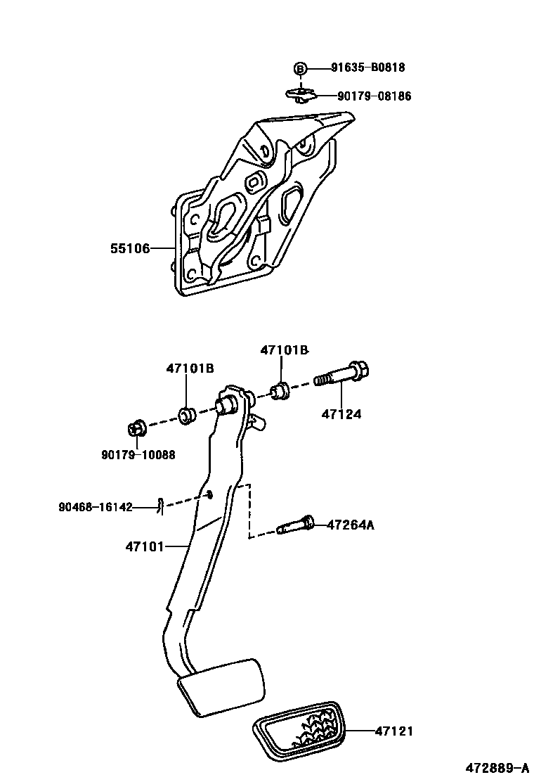 Toyota COROLLA Brake Pedal & Bracket EPC diagram — 472889A