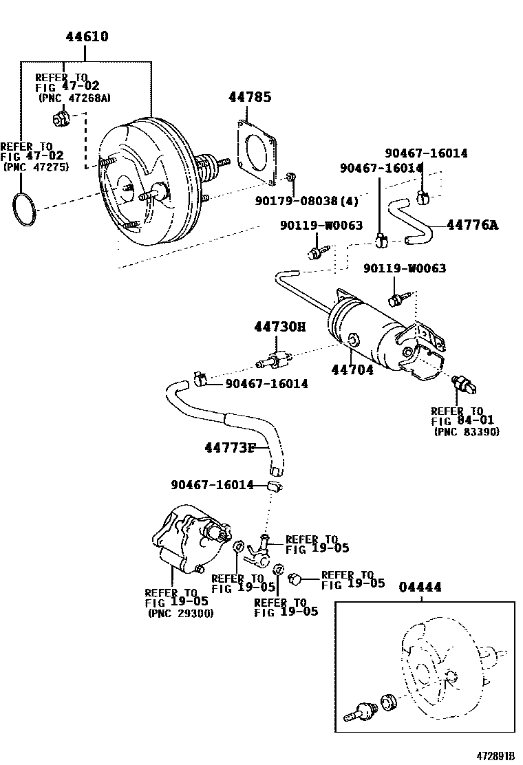 Toyota COROLLA 制动助力器和真空管 EPC diagram — 472891B