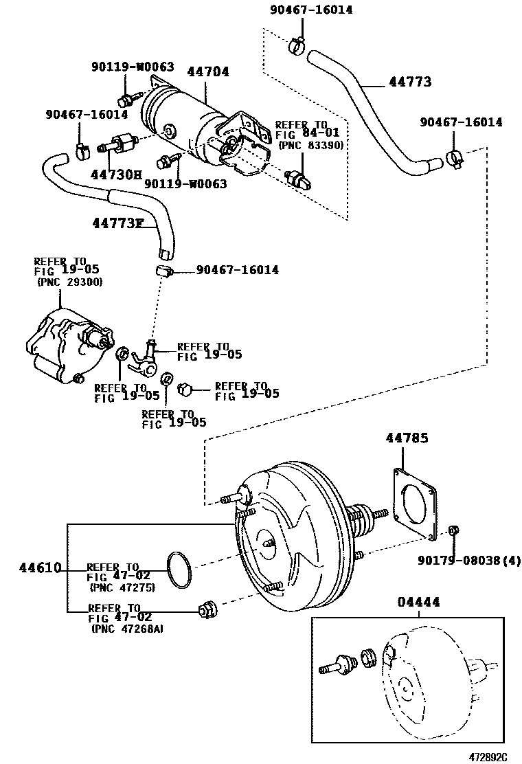 Toyota COROLLA 制动助力器和真空管 EPC diagram — 472892C