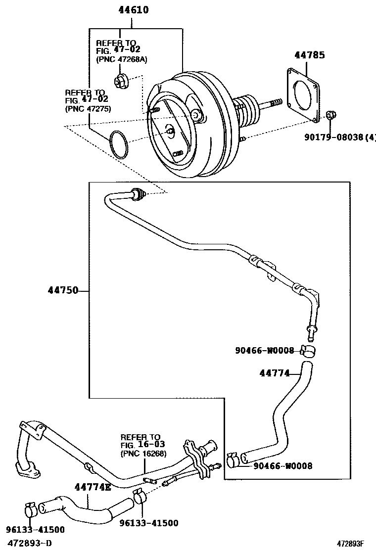 Toyota COROLLA 制动助力器和真空管 EPC diagram — 472893F