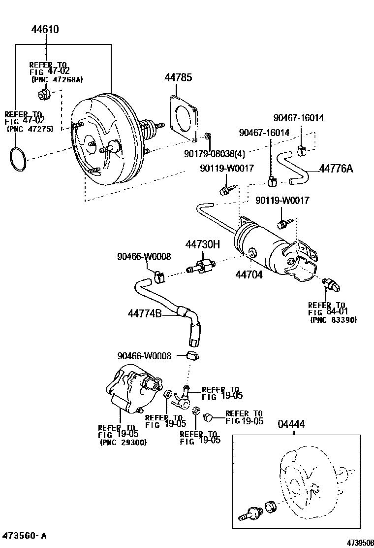 Toyota COROLLA 制动助力器和真空管 EPC diagram — 473950B