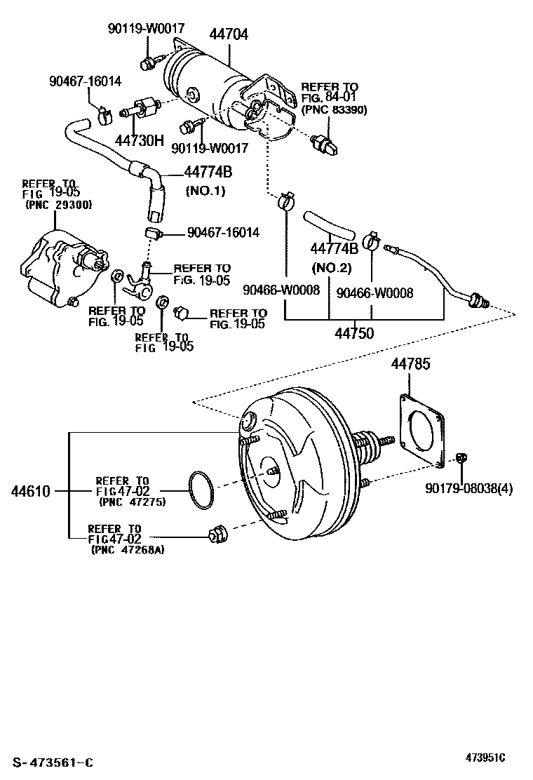 Toyota COROLLA 制动助力器和真空管 EPC diagram — 473951C