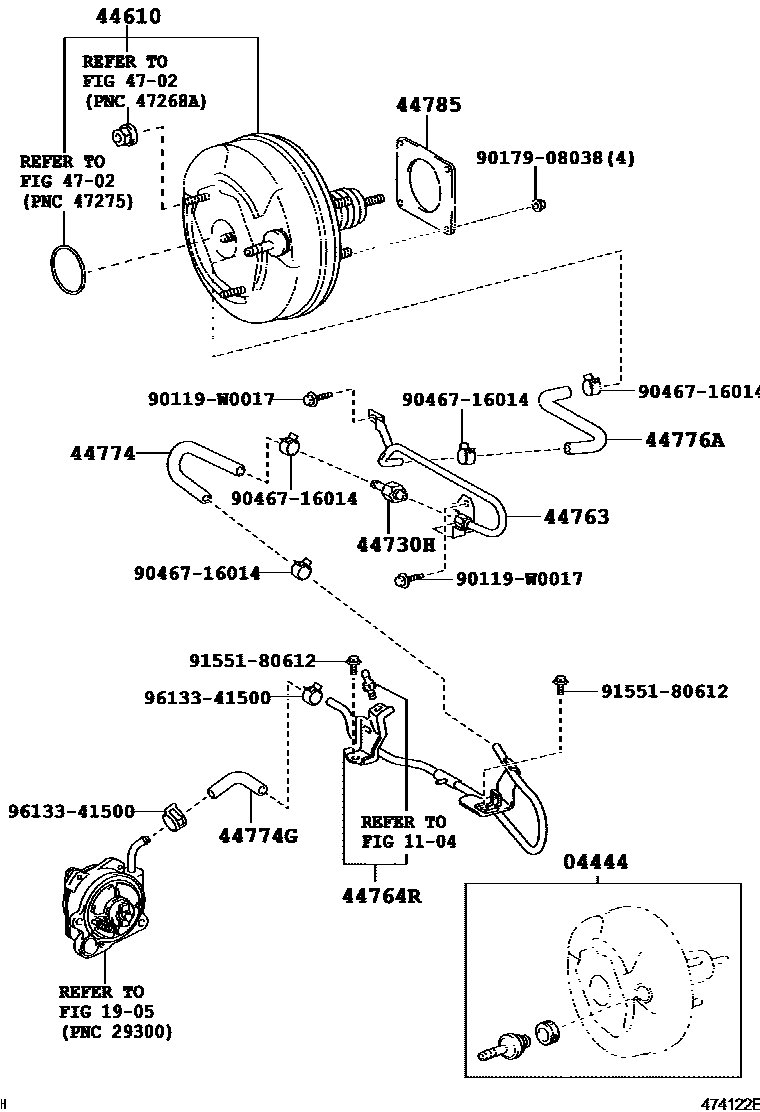 Toyota COROLLA 制动助力器和真空管 EPC diagram — 474122E