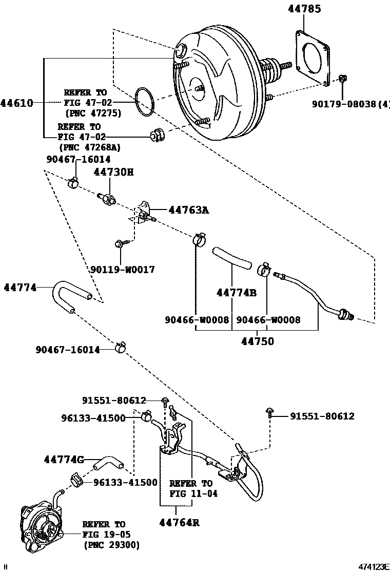 Toyota COROLLA 制动助力器和真空管 EPC diagram — 474123E