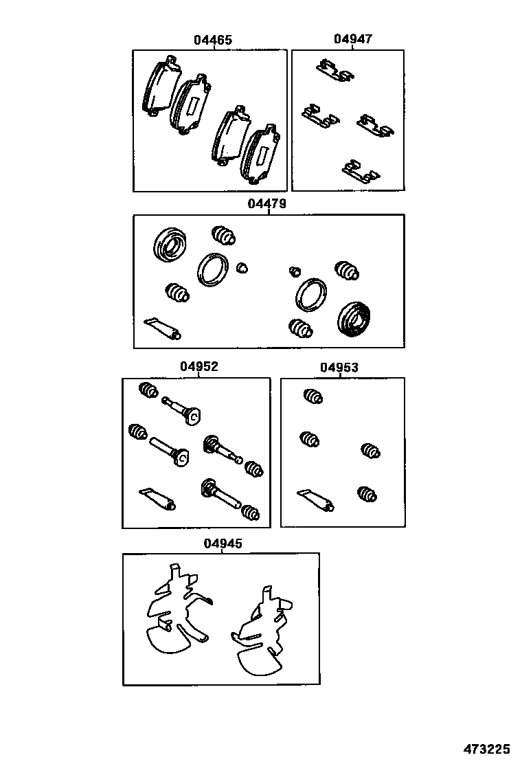 Toyota COROLLA 前盘式制动器卡钳和防尘罩 EPC diagram — 473225