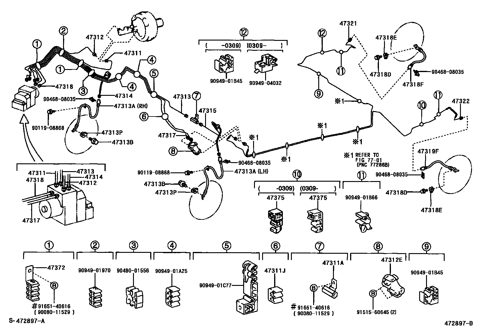 Toyota COROLLA 制动配管和卡箍 EPC diagram — 472897B