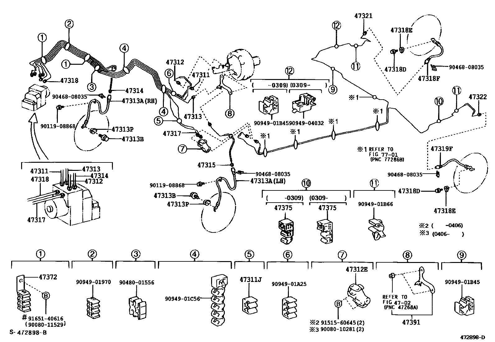 Toyota COROLLA 制动配管和卡箍 EPC diagram — 472898D