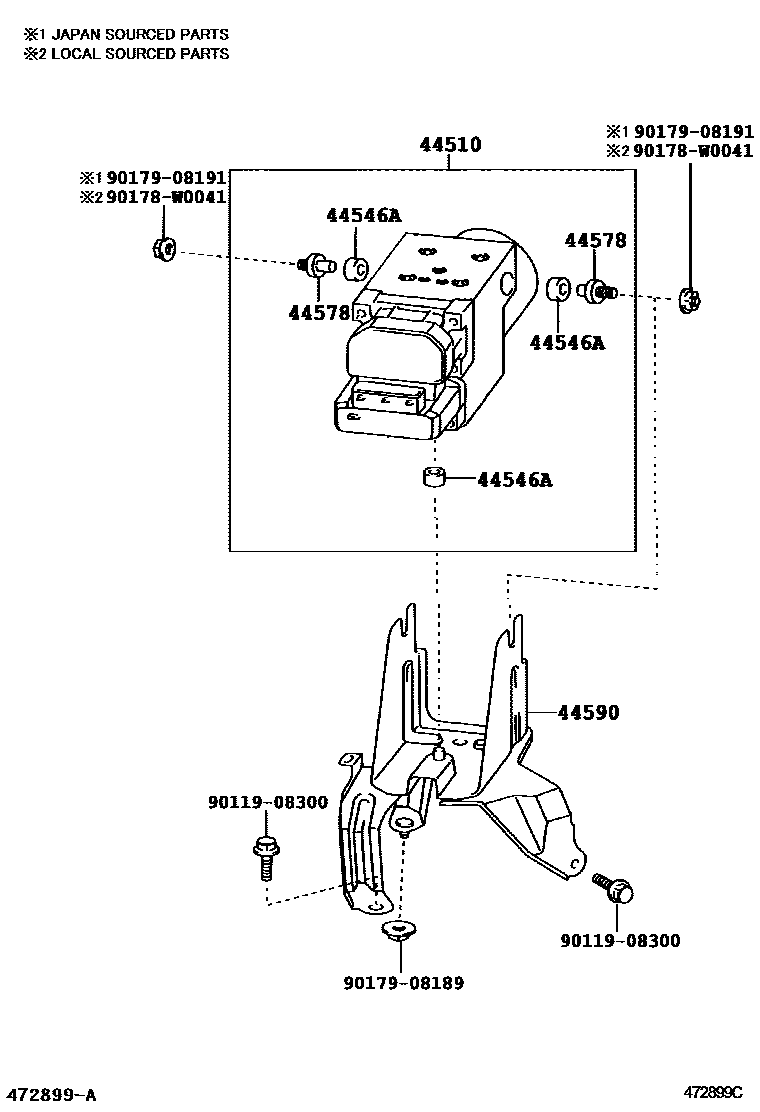 Toyota COROLLA 制动配管和卡箍 EPC diagram — 472899C