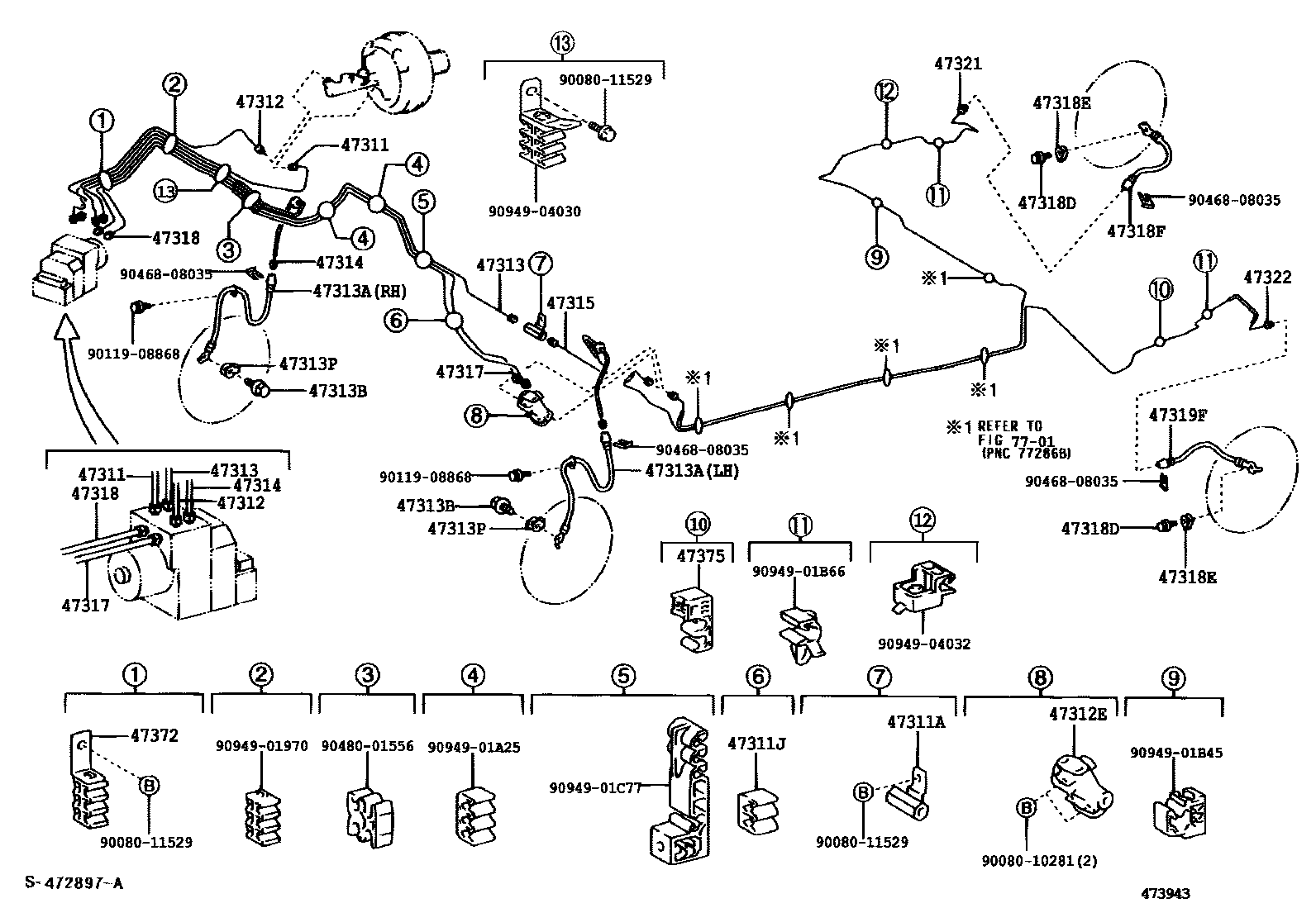 Toyota COROLLA 制动配管和卡箍 EPC diagram — 473943