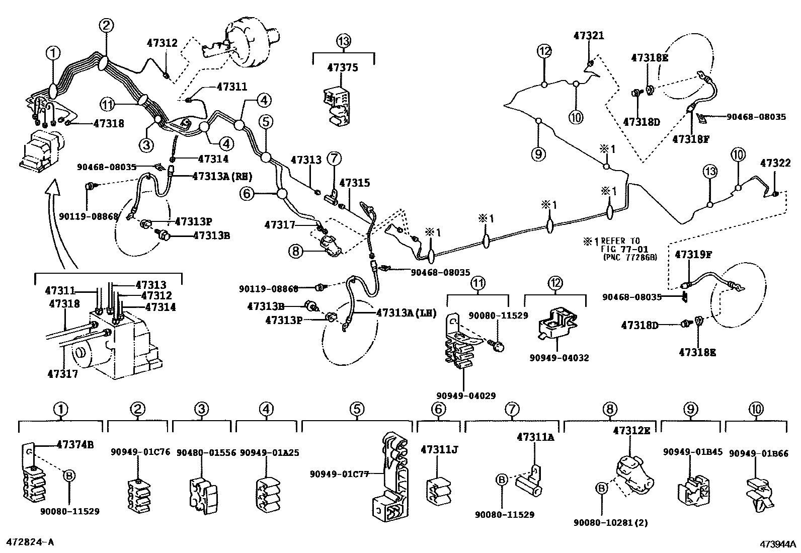 Toyota COROLLA 制动配管和卡箍 EPC diagram — 473944A