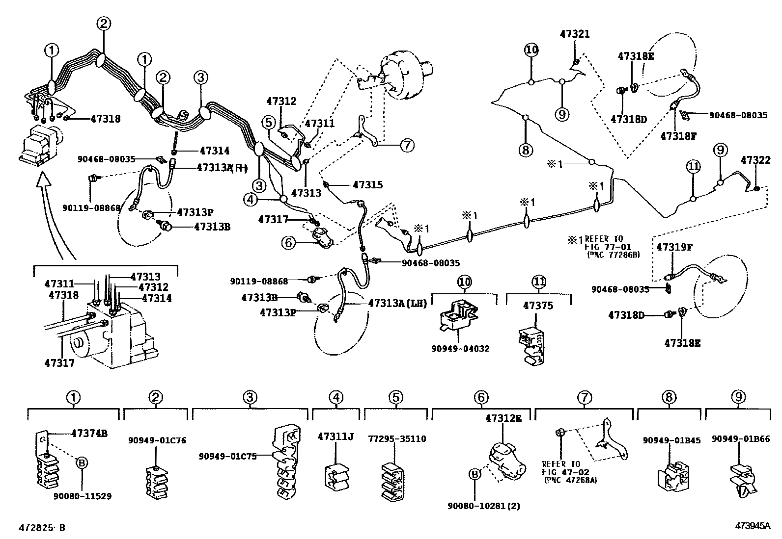 Toyota COROLLA 制动配管和卡箍 EPC diagram — 473945A
