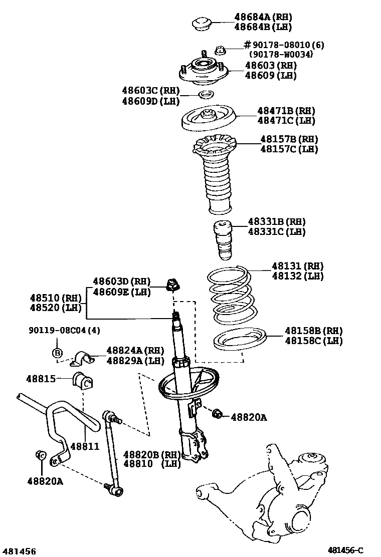 Toyota COROLLA Front Spring & Shock Absorber EPC diagram — 481456C